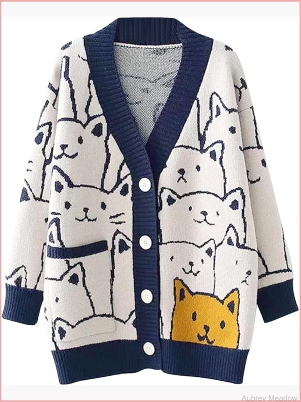 Oversized Chunky Button Down Knit Cat Cardigan Sweater Kawaii